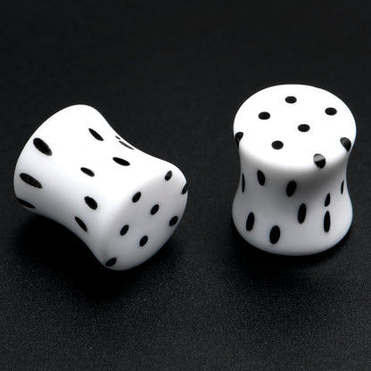 White Acrylic Retro Dots Black Double Flare Plug Set  6mm to 20mm Sizes