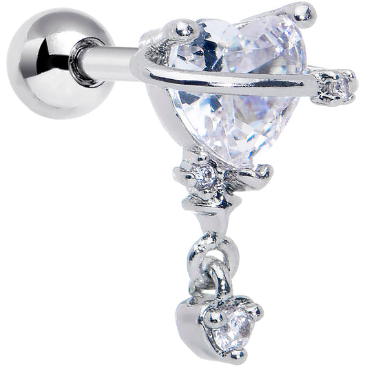 16G 1/4 Clear CZ Gem Saturn Heart Duo Cartilage Tragus Earring