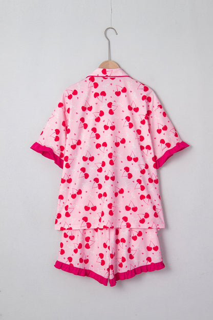 Cherry Bow Tie Top and Shorts Pajama Set