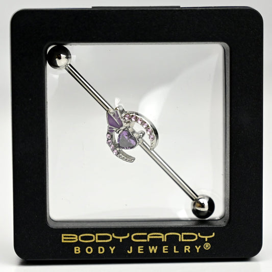 14G Purple Gem Moon Butterfly Heart Industrial Barbell 38mm