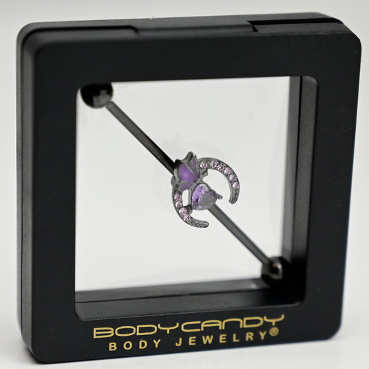 14G Purple Gem Black Moon Butterfly Heart Industrial Barbell 38mm
