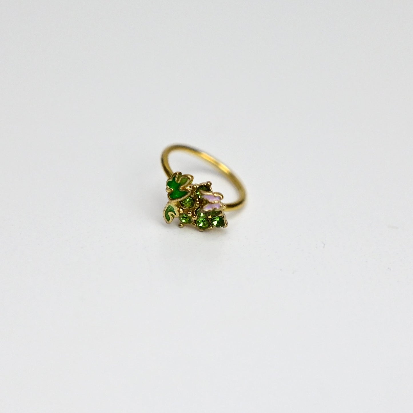 20G 5/16 Green Gem Gold Tone Butterfly Grapes Nose Hoop