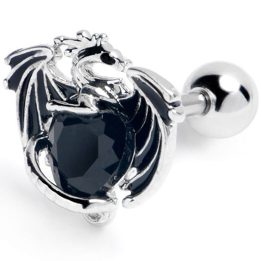 16G 1/4 Black Gem Heart of Dragon Cartilage Tragus Earring