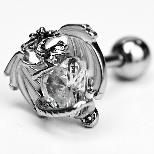 16G 1/4 Clear Gem Heart of Dragon Cartilage Tragus Earring