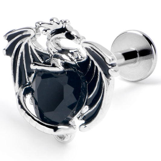 16G 5/16 Black Gem Heart of Dragon Labret Monroe Tragus