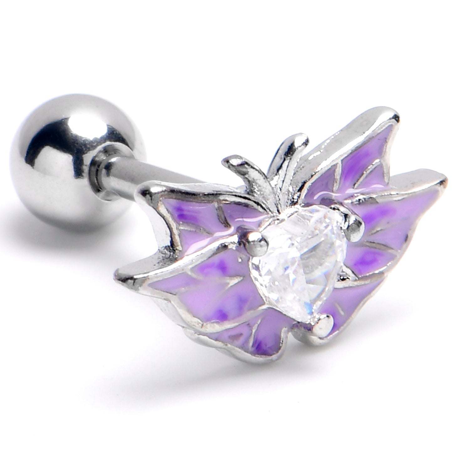 16G 1/4 Clear Gem Heart Butterfly Purple Cartilage Tragus Earring