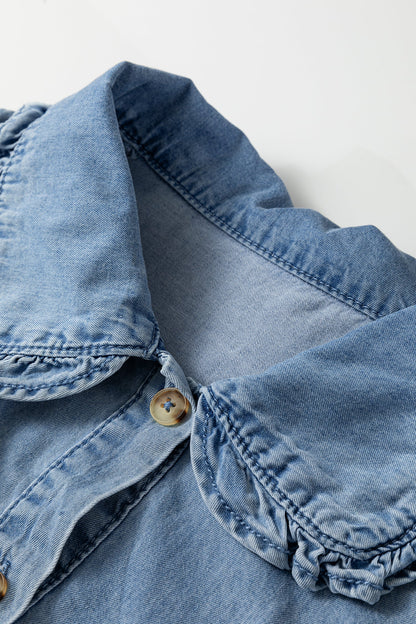 Ruffle Peter Pan Collar Western Denim Shirt