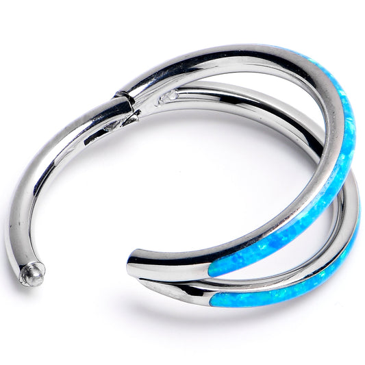 16G 3/8 Blue Synthetic Opal ASTM F-136 Implant Grade Titanium Double Hinged Segment Ring
