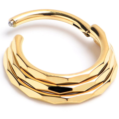 16G 3/8 Gold PVD Faceted Triple Stack Hoop Titanium Hinged Segment Ring