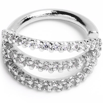 16G 5/16 Clear CZ Gem Faux Triple Hoop Closure Ring