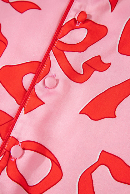 Bow Shirt Long Sleeve Top & Bottom Set