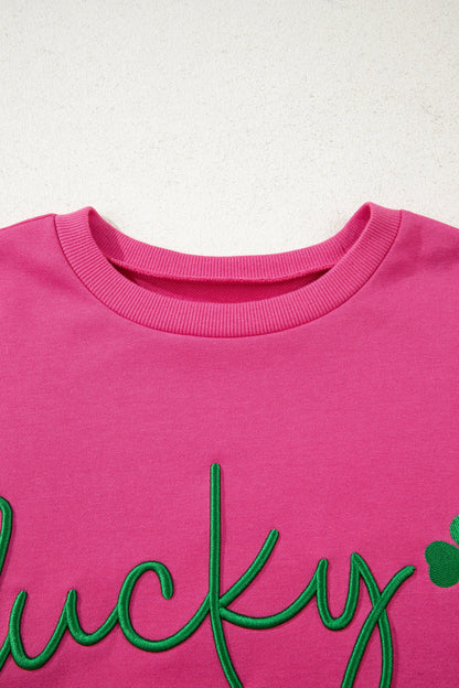 Lucky Clover Embroidered Loose Pullover Sweatshirt
