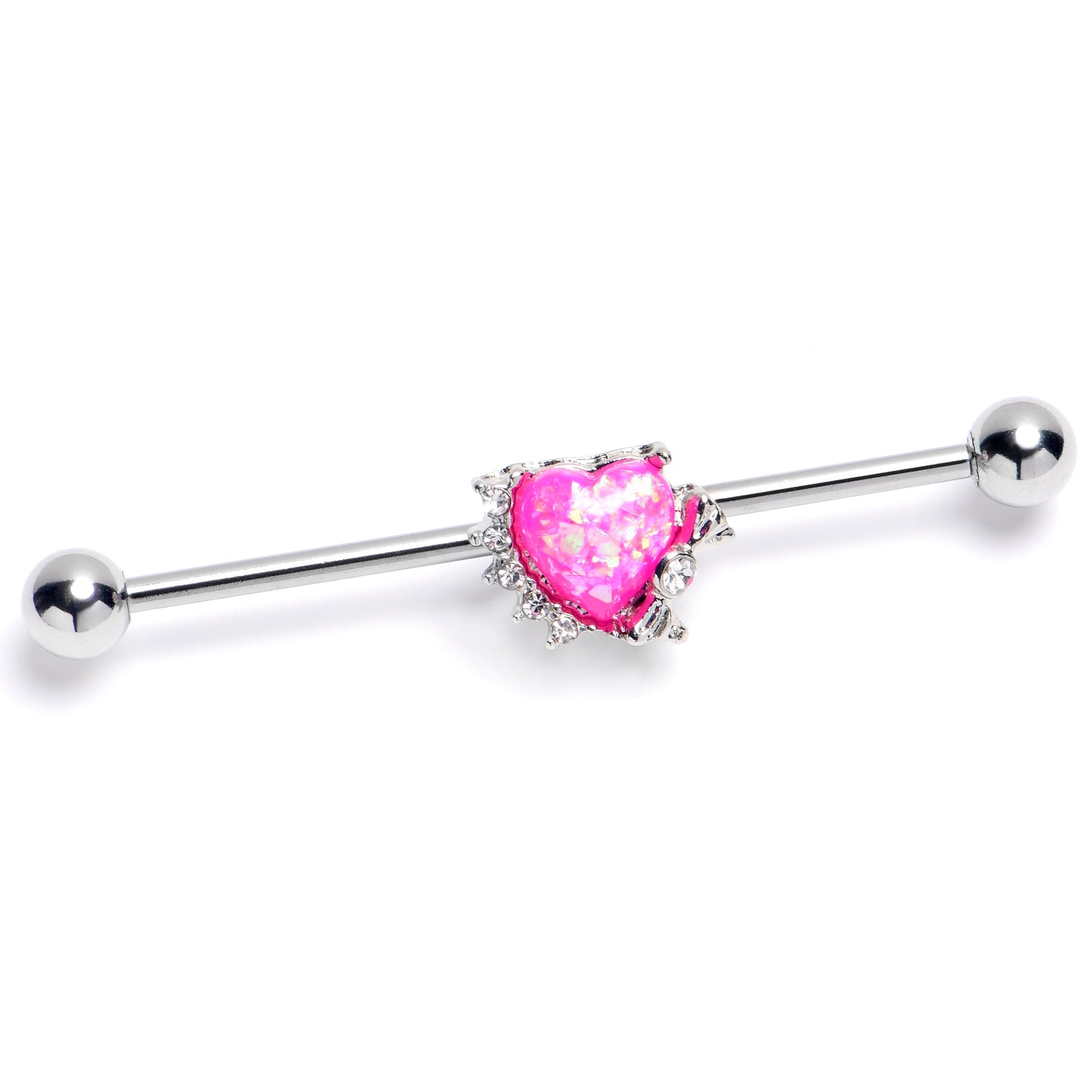 14G Pink Faux Opal Sunny Heart Industrial Barbell 38mm