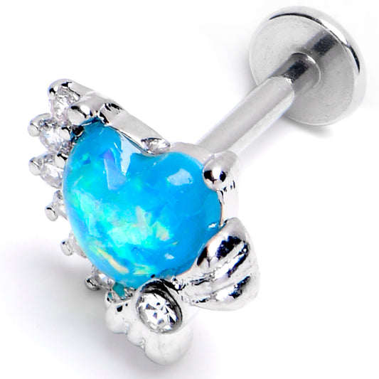16G 5/16 Blue Faux Opal Sunny Heart Labret Monroe Tragus