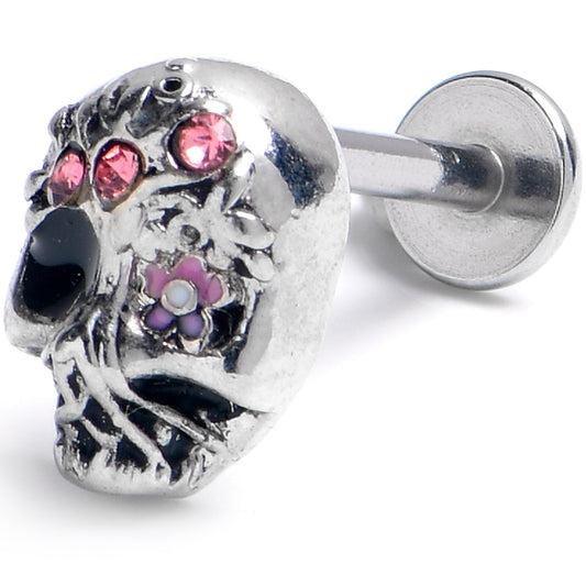 16G 5/16 Pink Gem Stylish Skull Labret Monroe Tragus