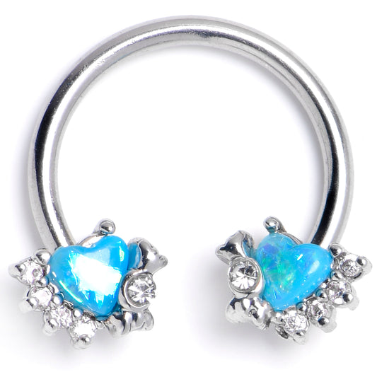 16G 3/8 Blue Faux Opal Sunny Heart Horseshoe Circular Barbell