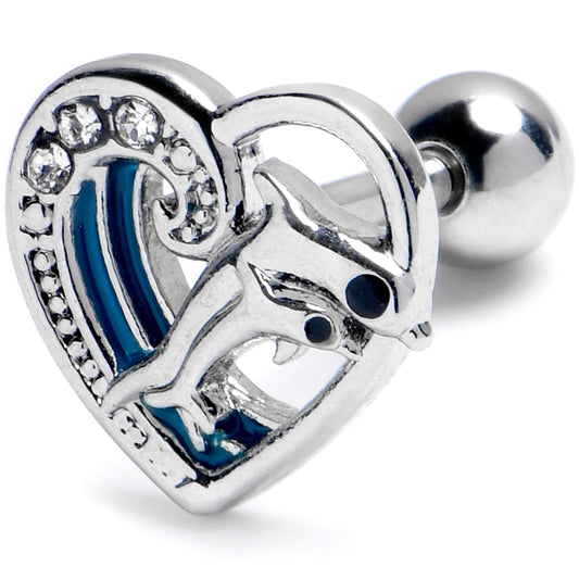 16G 1/4 Clear Gem Dolphin Heart Delight Cartilage Tragus Earring