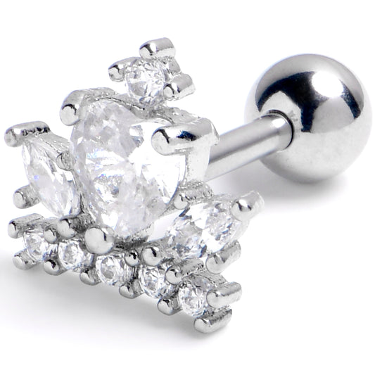 16G 1/4 Clear Gem Heart Crown Cartilage Tragus Earring