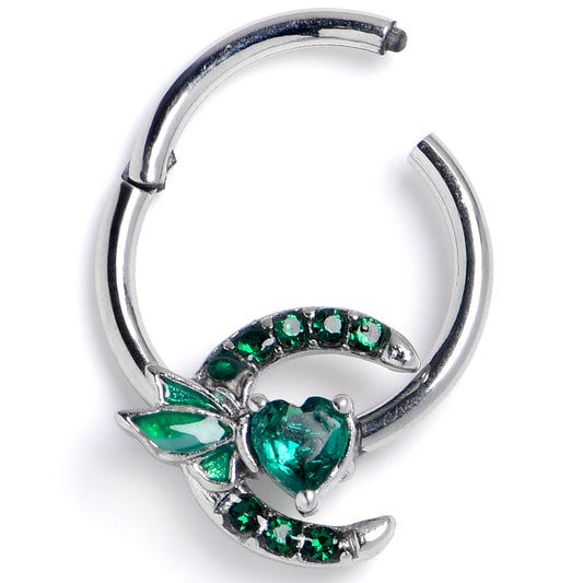 16G 3/8 Green Gem Butterfly Heart Moon Hinged Segment Ring