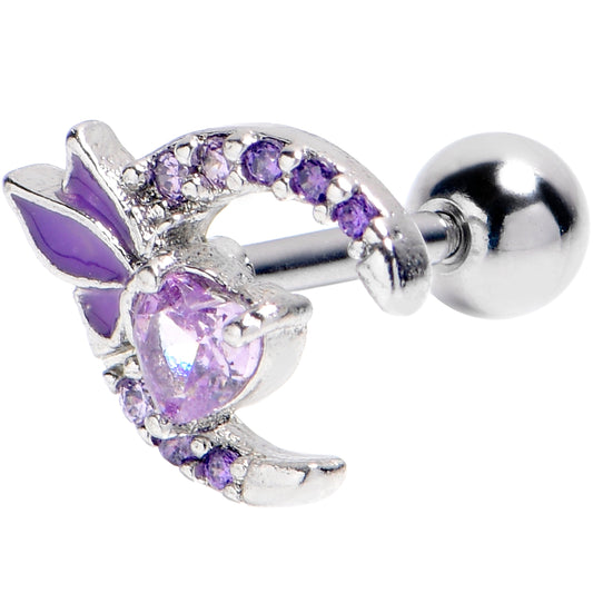 16G 1/4 Purple Gem Butterfly Moon Heart Cartilage Tragus Earring