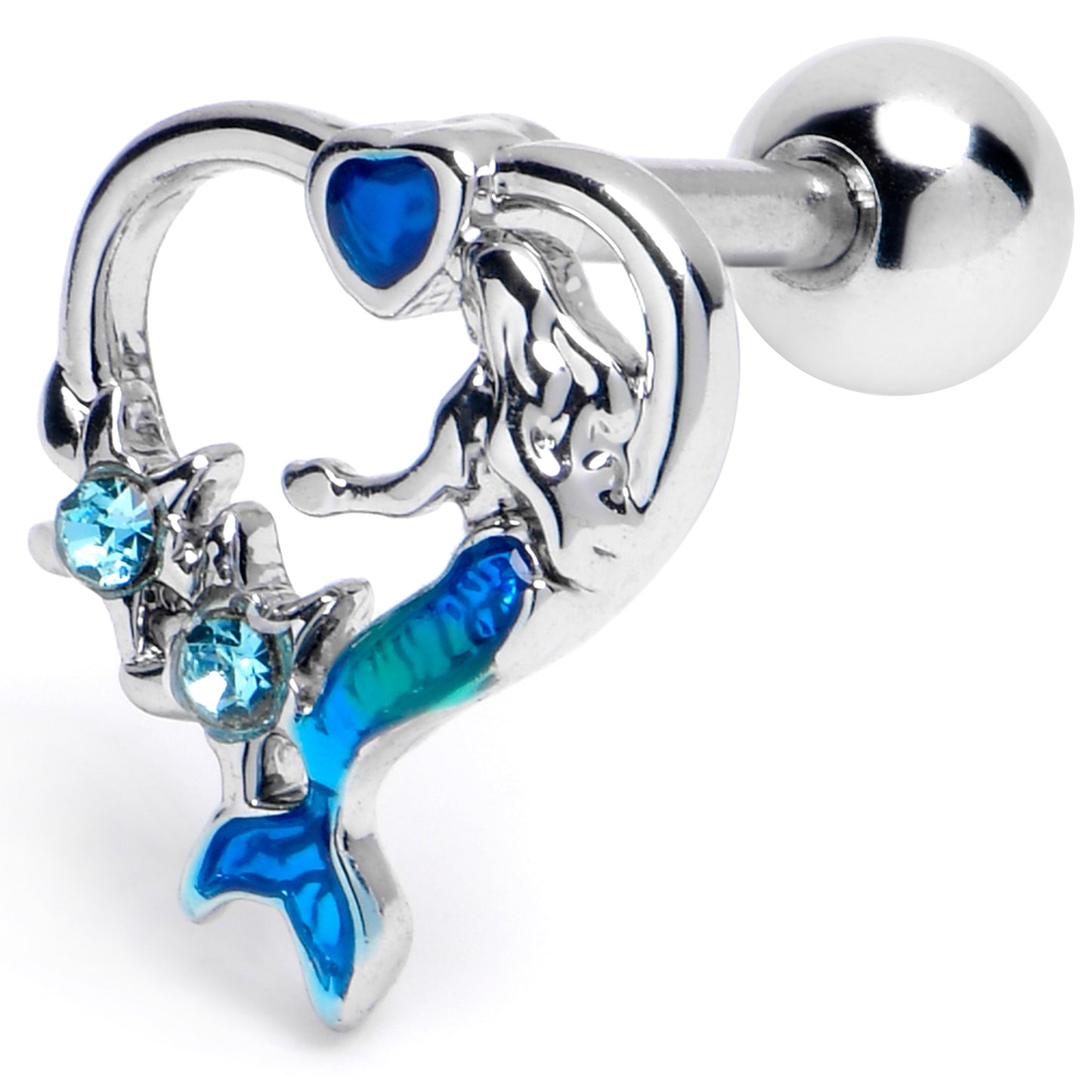 16G 1/4 Blue Gem Mermaid Stars Heart Cartilage Tragus Earring
