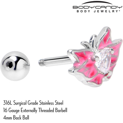 16G 1/4 Clear Gem Heart Pink Butterfly Cartilage Tragus Earring