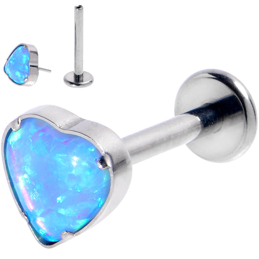 16G 3/8 Blue Synthetic Opal G23 Titanium Threadless Heart Labret