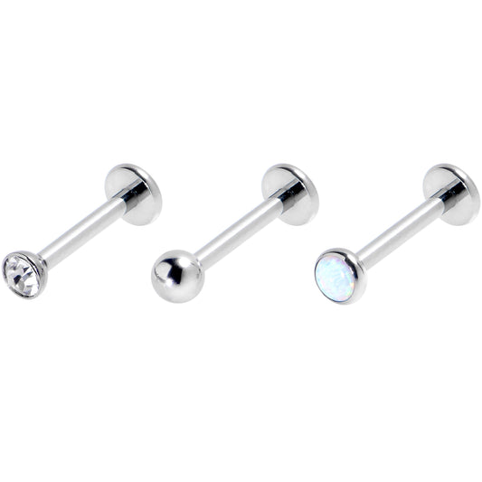 16G 5/16 White Synthetic Opal G23 Titanium Threadless Labret Set of 3