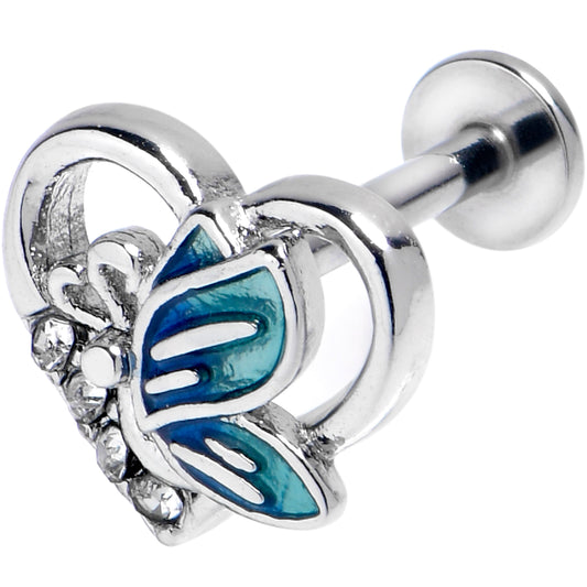 16G 1/4 Clear Gem Butterfly Love Heart Blue Labret Tragus