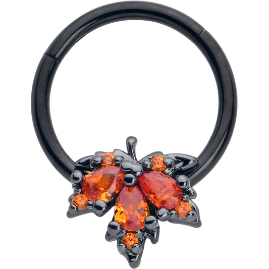 16G 3/8 Orange CZ Gem Black Autumn Leaf Hinged Segment Ring