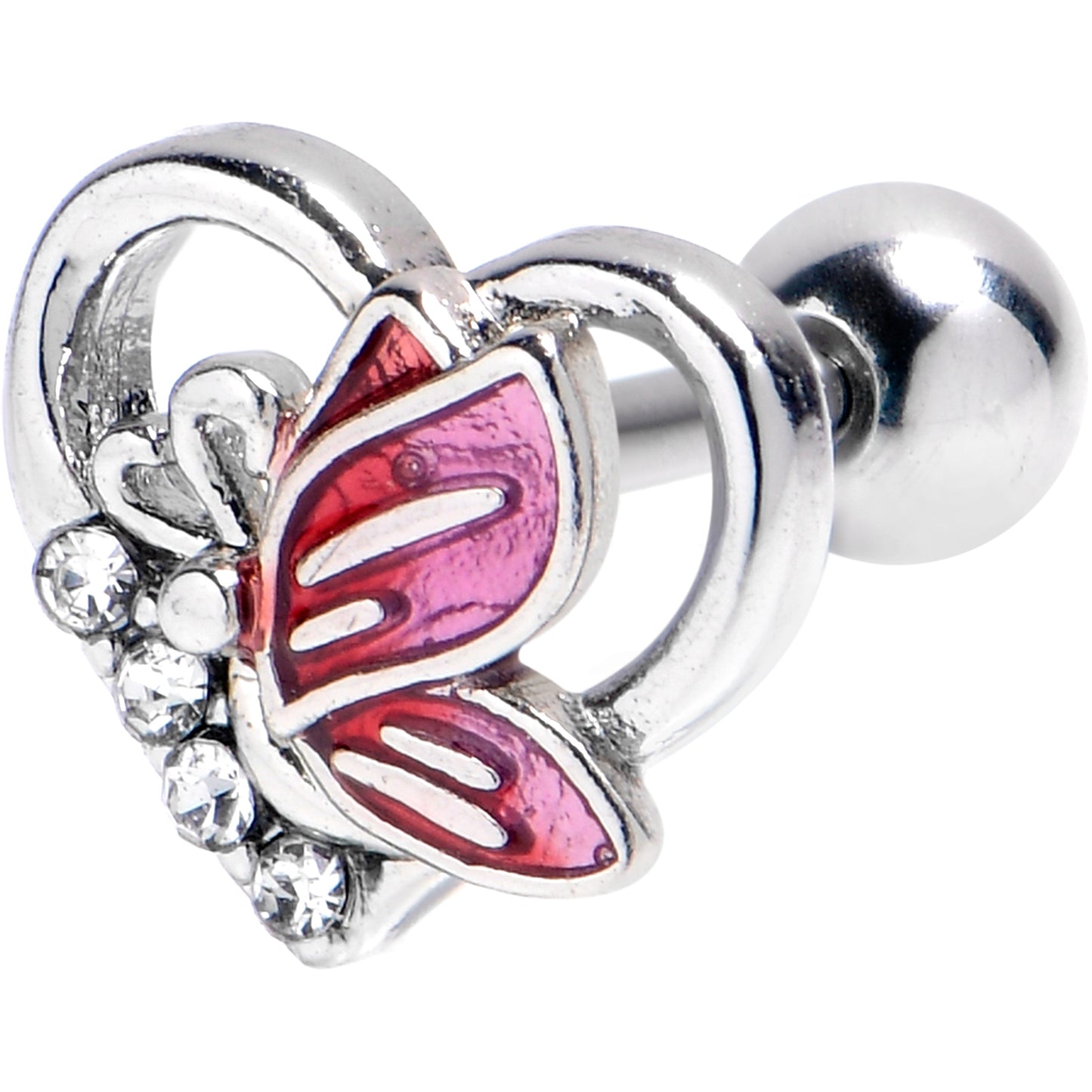 16G 1/4 Clear Gem Butterfly Love Heart Cartilage Tragus Earring