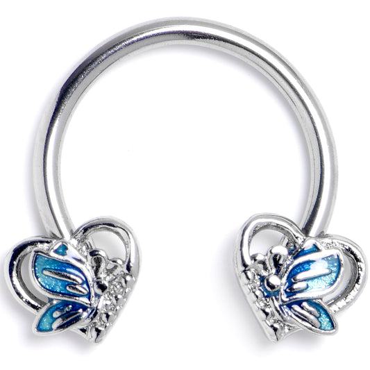 16G 3/8 Butterfly Love Heart Blue Horseshoe Circular Barbell