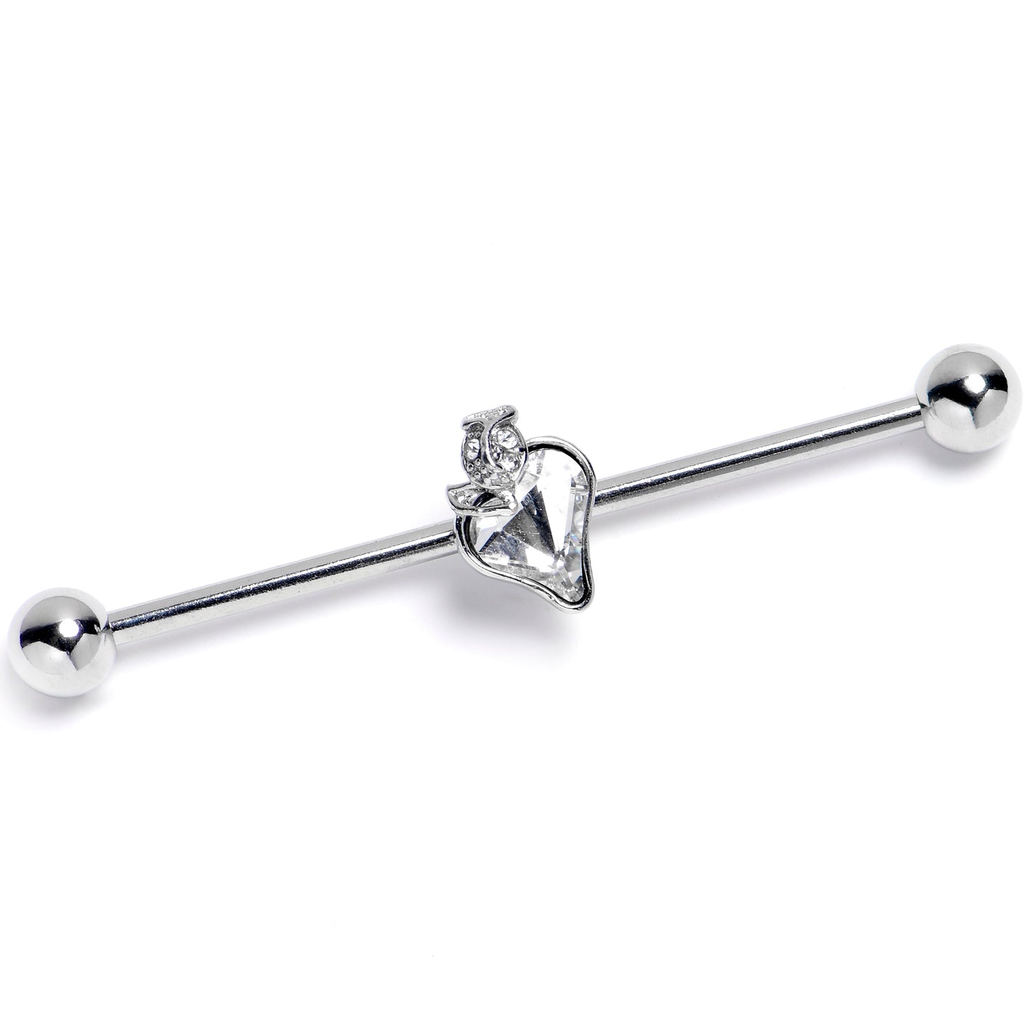14G Clear Gem Strawberry Love Heart Industrial Barbell 38mm