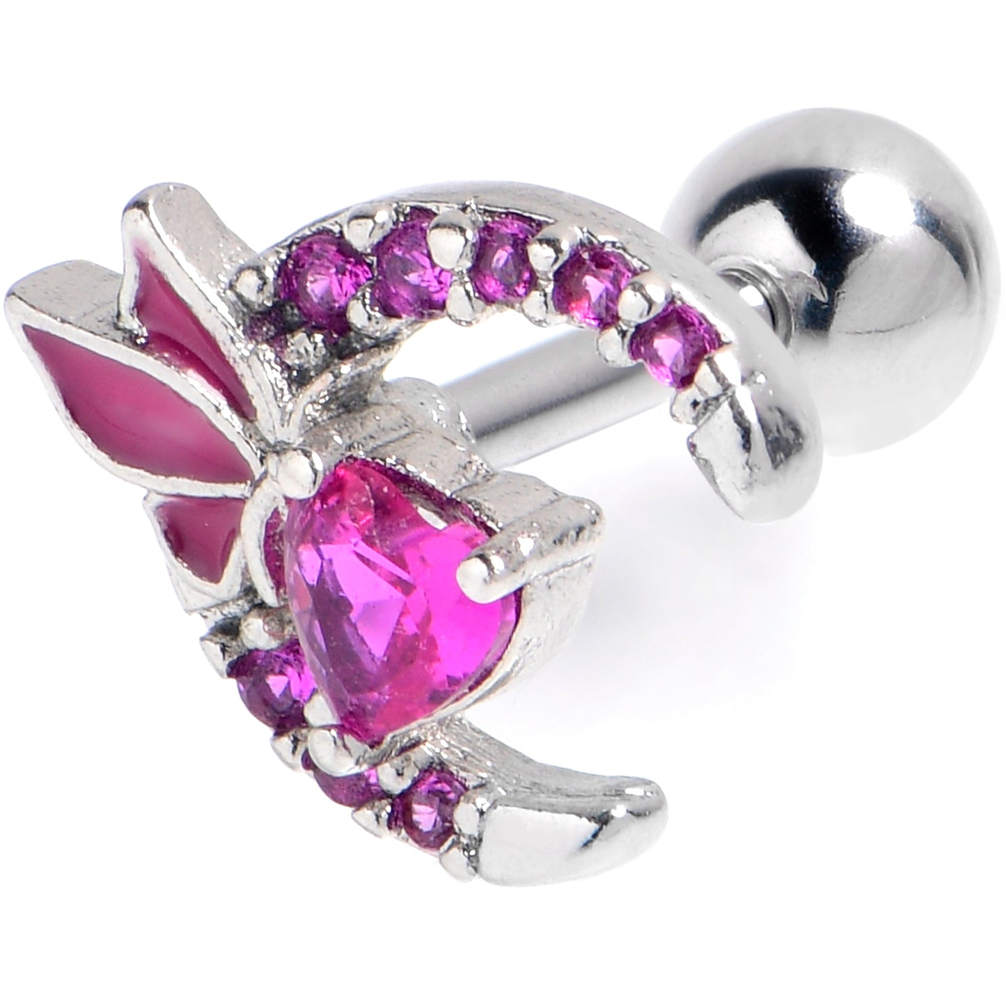 16G 1/4 Pink Gem Butterfly Heart Moon Cartilage Tragus Earring