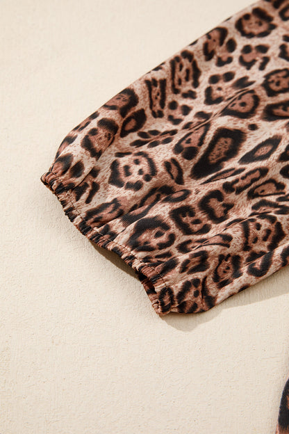 Leopard Bow-Tie Puff Sleeve Blouse