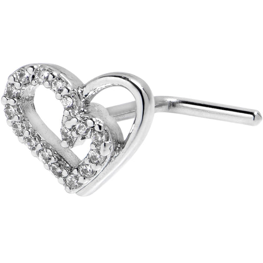 20G 7mm Clear Gem Asymmetrical Heart L Shape Nose Ring