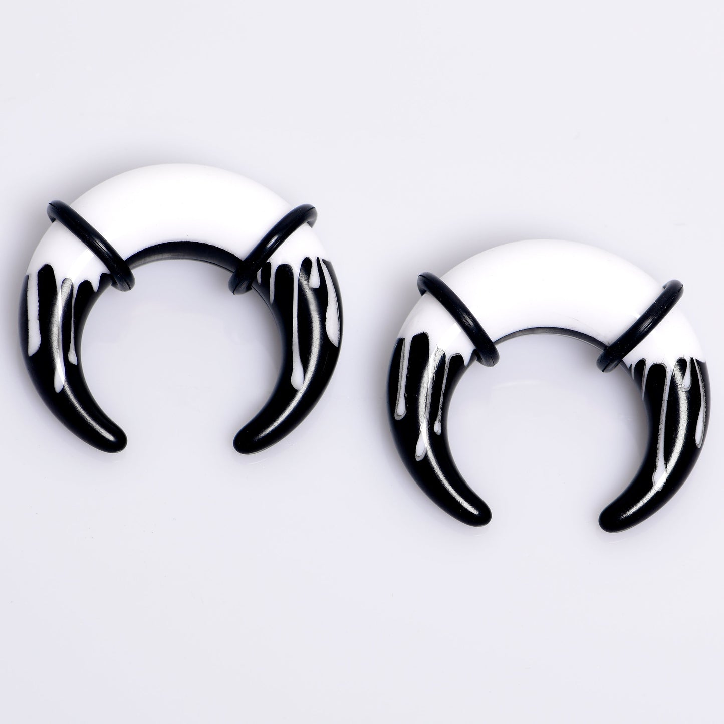 0G Black White Reverse Drip Acrylic Pincher Curved Taper Set
