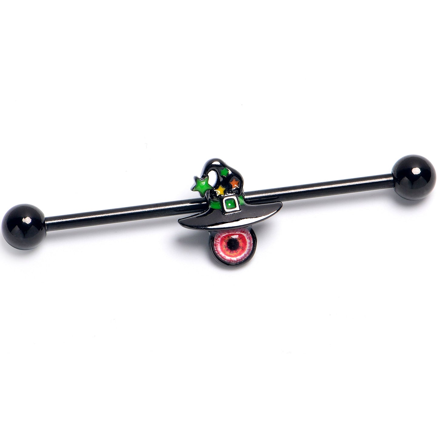 14G Black Red Eye Witch Hat Industial Barbell 38mm