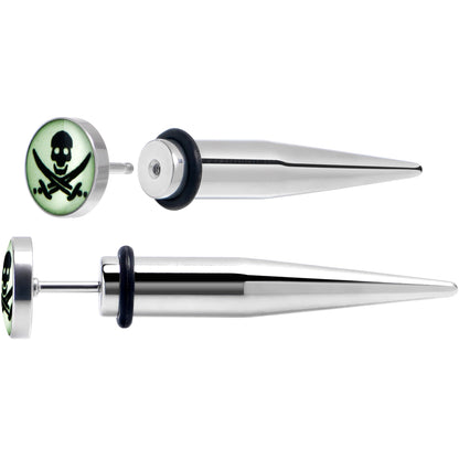 Glow in the Dark Pirate Skull Stainless Steel Taper Cheater Plug Set