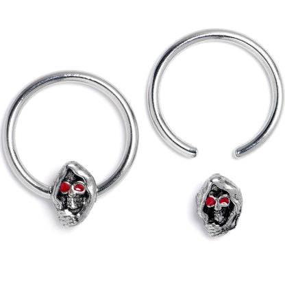 16G 3/8 Skull Red Eyes BCR Captive Bead Ring Set of 4