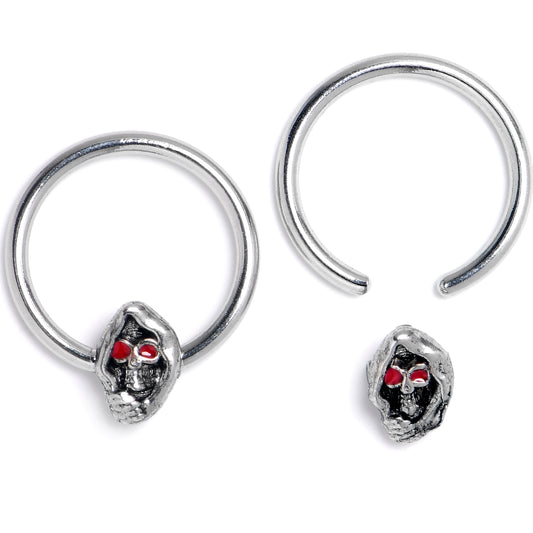 16G 3/8 Skull Red Eyes BCR Captive Bead Ring Set of 4
