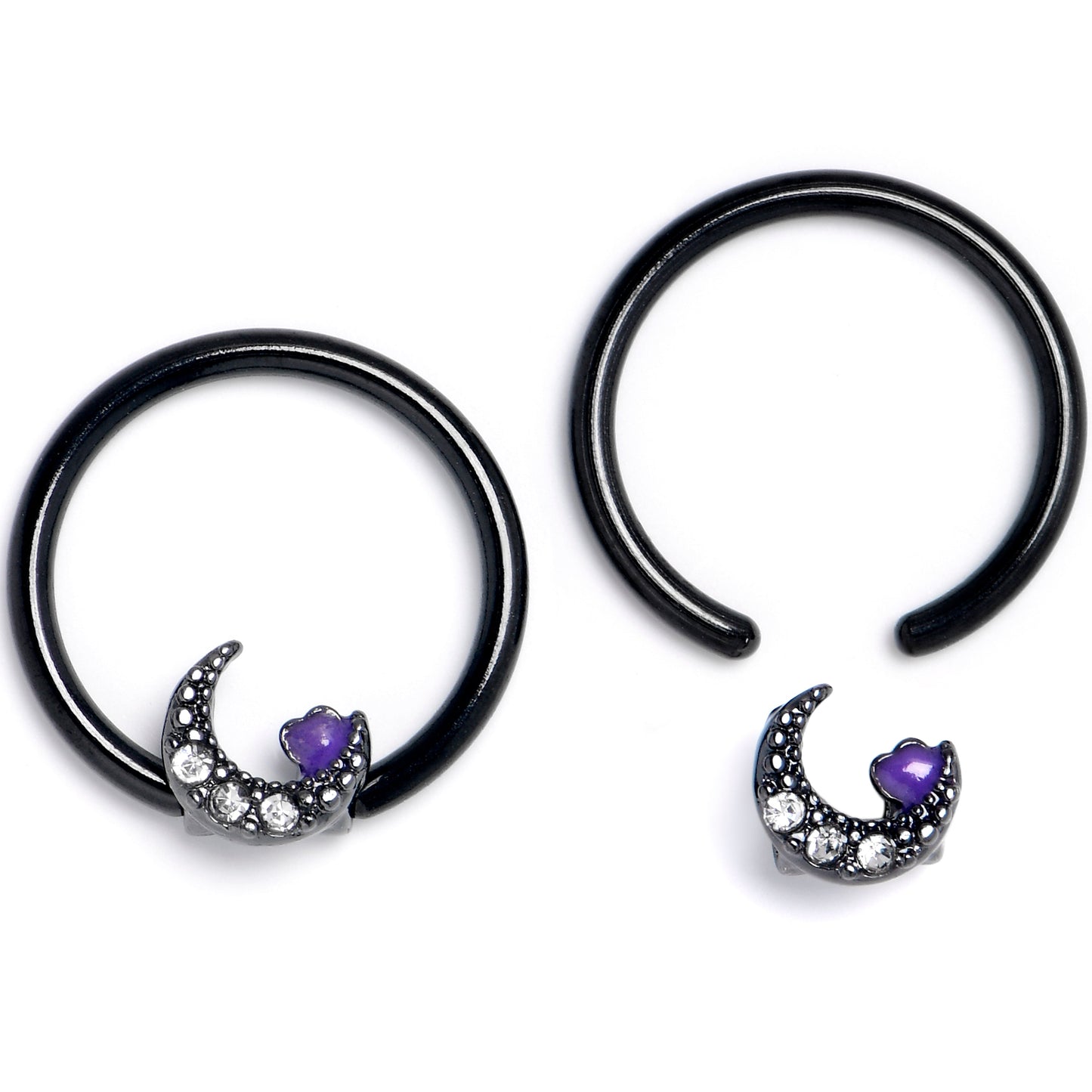 16G 3/8 Clear Gem Black Moon Heart BCR Captive Ring Set of 4