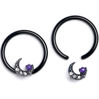 16G 3/8 Clear Gem Black Moon Heart BCR Captive Ring Set of 4