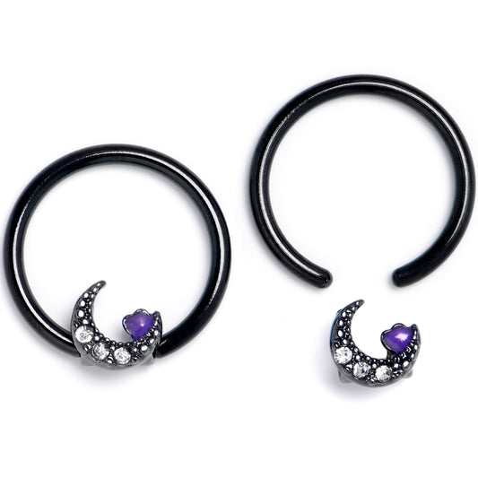 16G 3/8 Clear Gem Black Moon Heart BCR Captive Ring Set of 4