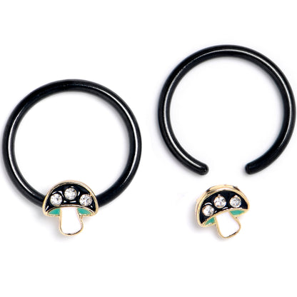 16G 3/8 Clear Gem Black Mushroom BCR Captive Ring Set of 4
