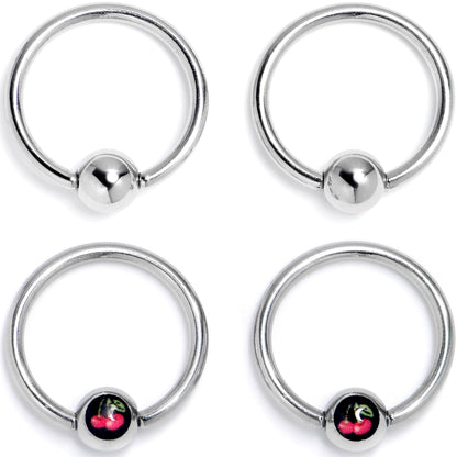 16G 3/8 Cherry Ball BCR Captive Ring Set of 4