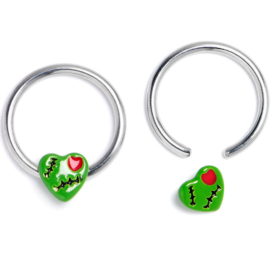 16G 3/8 Frankenheart Green BCR Captive Ring Set of 4