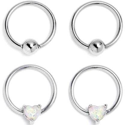 16G 3/8 Faux Opal Heart BCR Captive Ring Set of 4