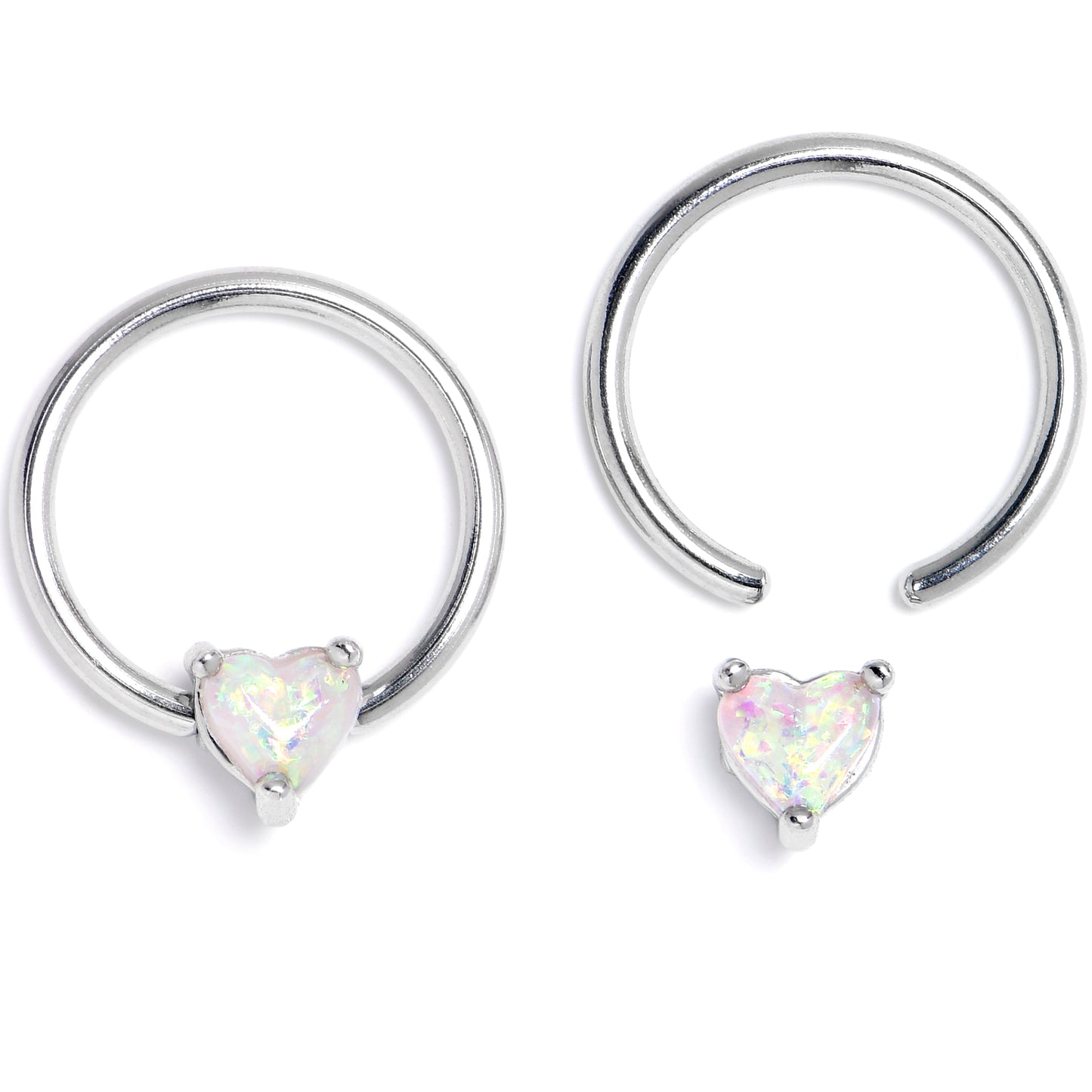 16G 3/8 Faux Opal Heart BCR Captive Ring Set of 4