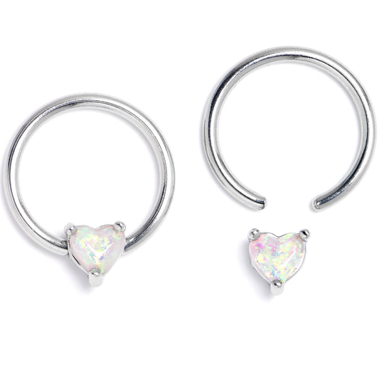 16G 3/8 Faux Opal Heart BCR Captive Ring Set of 4